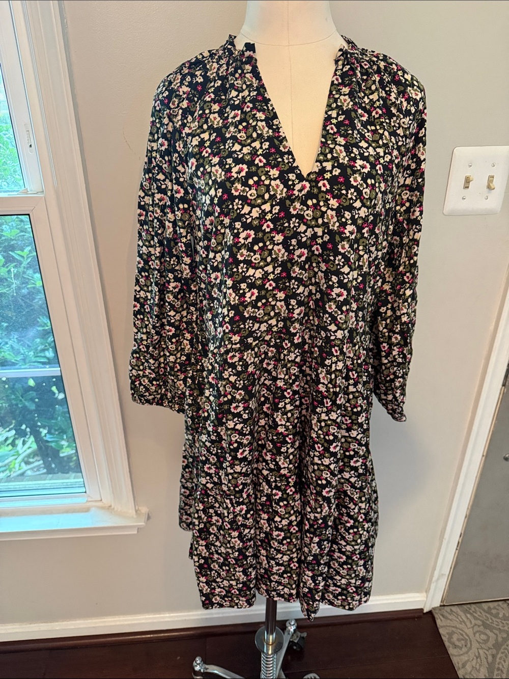 Black Floral V-Neck Women’s Dress
